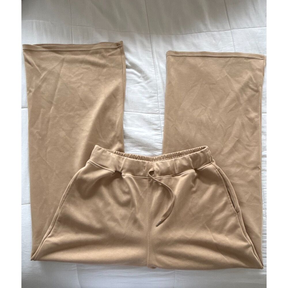 Tan Beige Wide Leg High Waisted Lounge Sweatpants - Size XL
